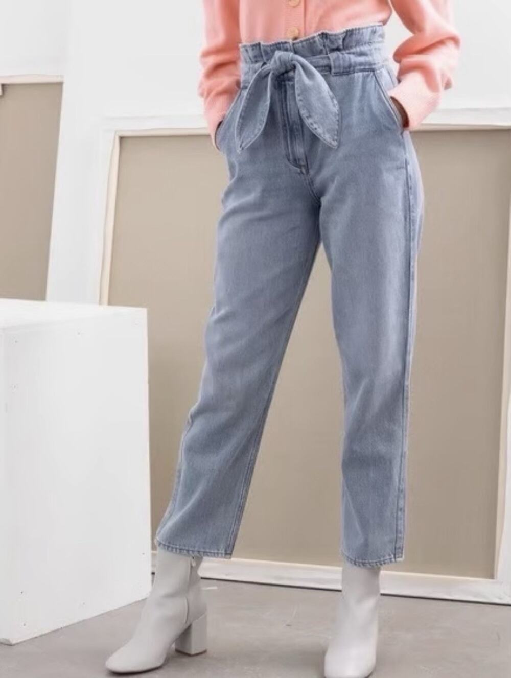 & OTHER STORIES Women's High Waist Paperbag Denim Jeans Sz 6 Tie Waist